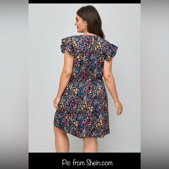 SHEIN Curve Clasi Plus Multicolor Floral Ruffle Sleeves Mini Dress in 1XL/14 USW - Picture 13 of 15